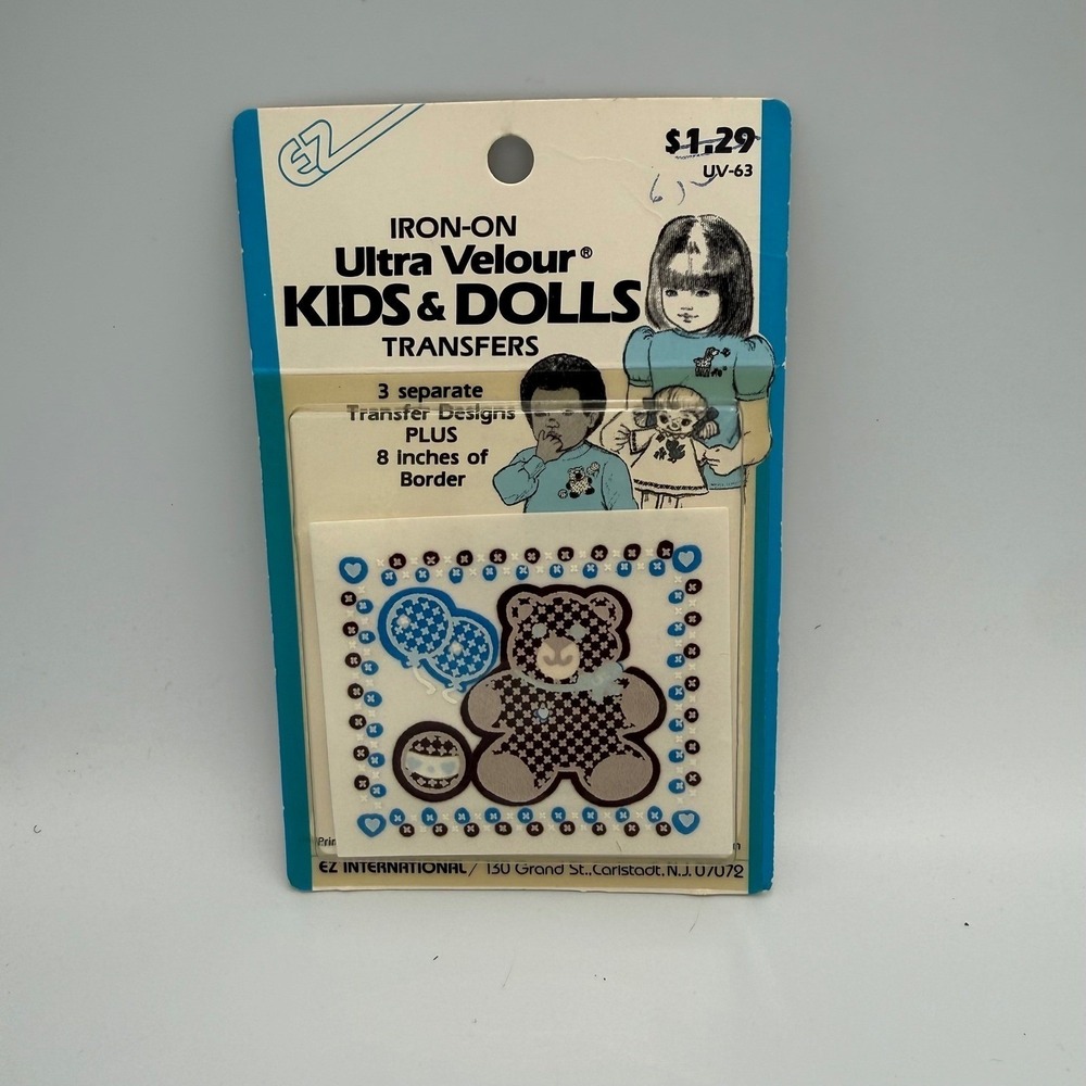 Vintage EZ Ultra Velour Kids & Dolls Iron-On Transfers Teddy Bear UV-63 New